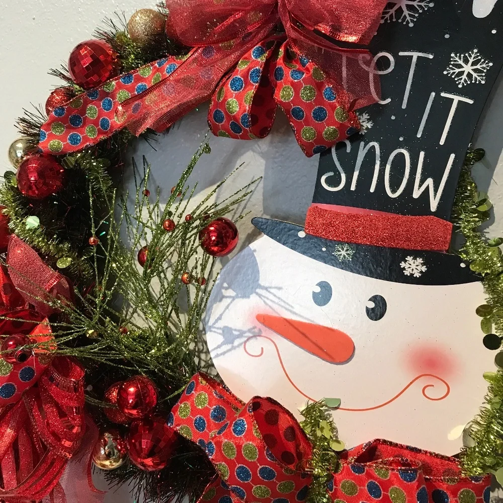 Snowman Winter Wreath Whimsical Snowman Welcome Handcrafted Final Sale